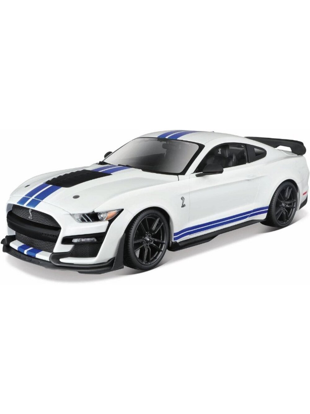 Diecast Model Car 2020 Ford Mustang Shelby GT500 White Blue Stripes Special